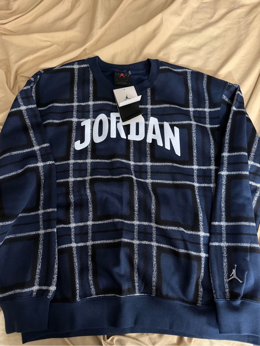 Jordan Navy & White Plaid Crewneck Sweater